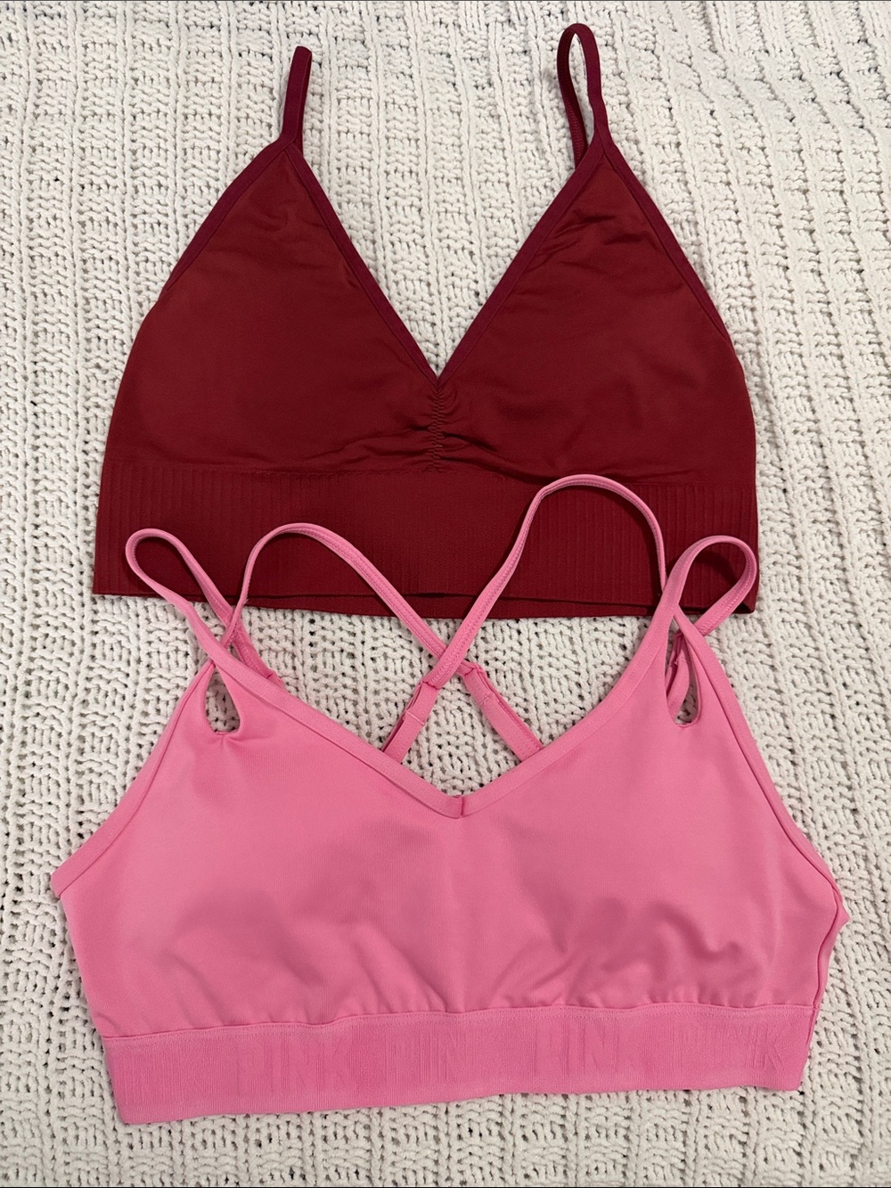 BUNDLE Women's Seamless V-Neck Bralette - Pink & Burgundy superchill